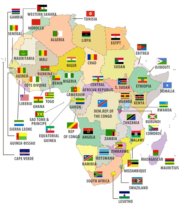 Map of Africa with all 54 countries